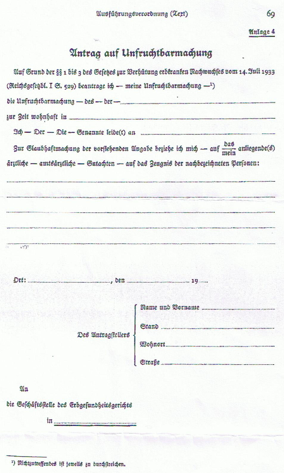 Antragsformular fr Sterilisation